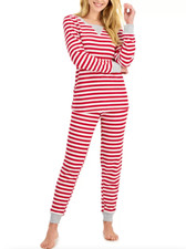 Family PJs A2618 Women's Matching Striped Waffle-Knit Pajama Set Size Medium