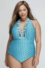 Lane Bryant Cacique Swimsuit Plunge Underwire One Piece Size 40DD NWOT