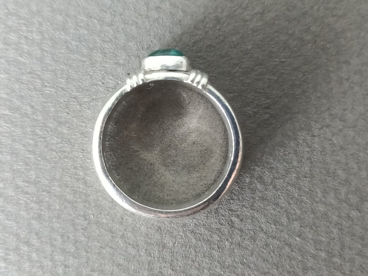 Bague Ancienne En Argent 925 Avec Malachite - Taille 54, Style Antique, Occasion Bon état
