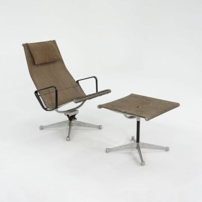 1958 Herman Miller Eames Aluminum Group Lounge Chair & Ottoman Rare Saran Fabric