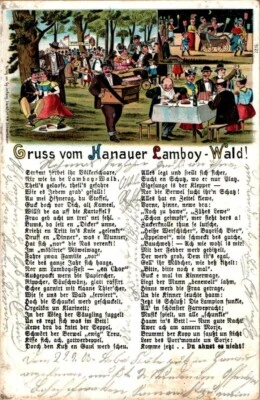 LITHO GRUSS AUS HANAU MAIN KINZIG KREIS GRUß v HANAUER LAMBOY WALD DREHORGEL1903 - Bild 1 von 2