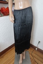 Vintage Black Satin Full Swing Long Pleated Skirt M.D.L. Brand Size Medium