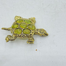 Green Jeweled Enamel SEA TURTLE BROOCH Pendant Pin Vintage