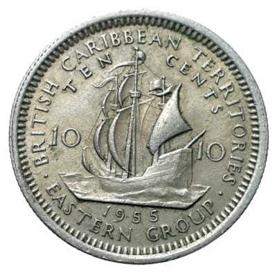 Ostkaribische Staaten 1955 Münze 10 Cents Das Schiff ''Golden Hind''