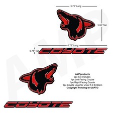 Red Howling Coyote 5.0 Emblems 4pc Fits 15-23 Mustang F150 Coyote Engine