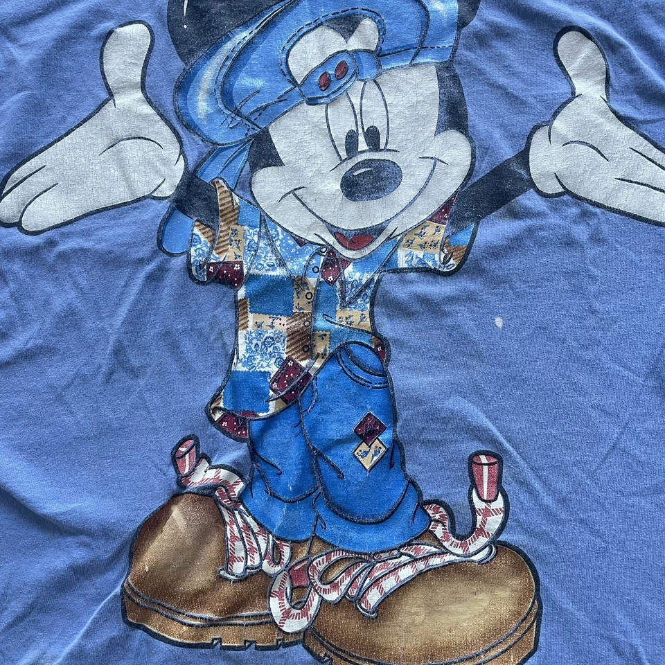Vintage Mickey Mouse Shirt Adult Size XL Blue Single Stitch 90s By Jerry Leigh - Image 2 of 4