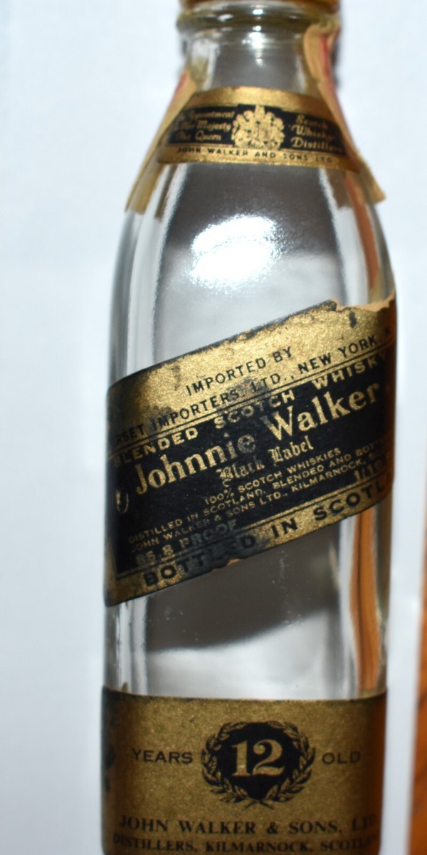 Johnnie Walker Mini Liquor Bottle Scotland Tax Stamp Signed Gold