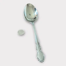 Oneida DOVER Stainless Glossy 18/10 Solid Serving Spoon Floral 8 3/8 GUC