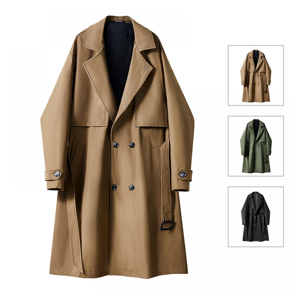 Giacca cappotto lungo nuovo primavera uomo casual sciolto tinta unita risvolto doppia fila bottoni