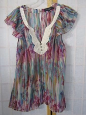 Sanctuary Clothing Multicolor Button Back Flutter Sleeve Sheer Top Women's XS