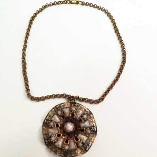 Brass Colored Large Heavy Medallion 2" Necklace 1… - image 1