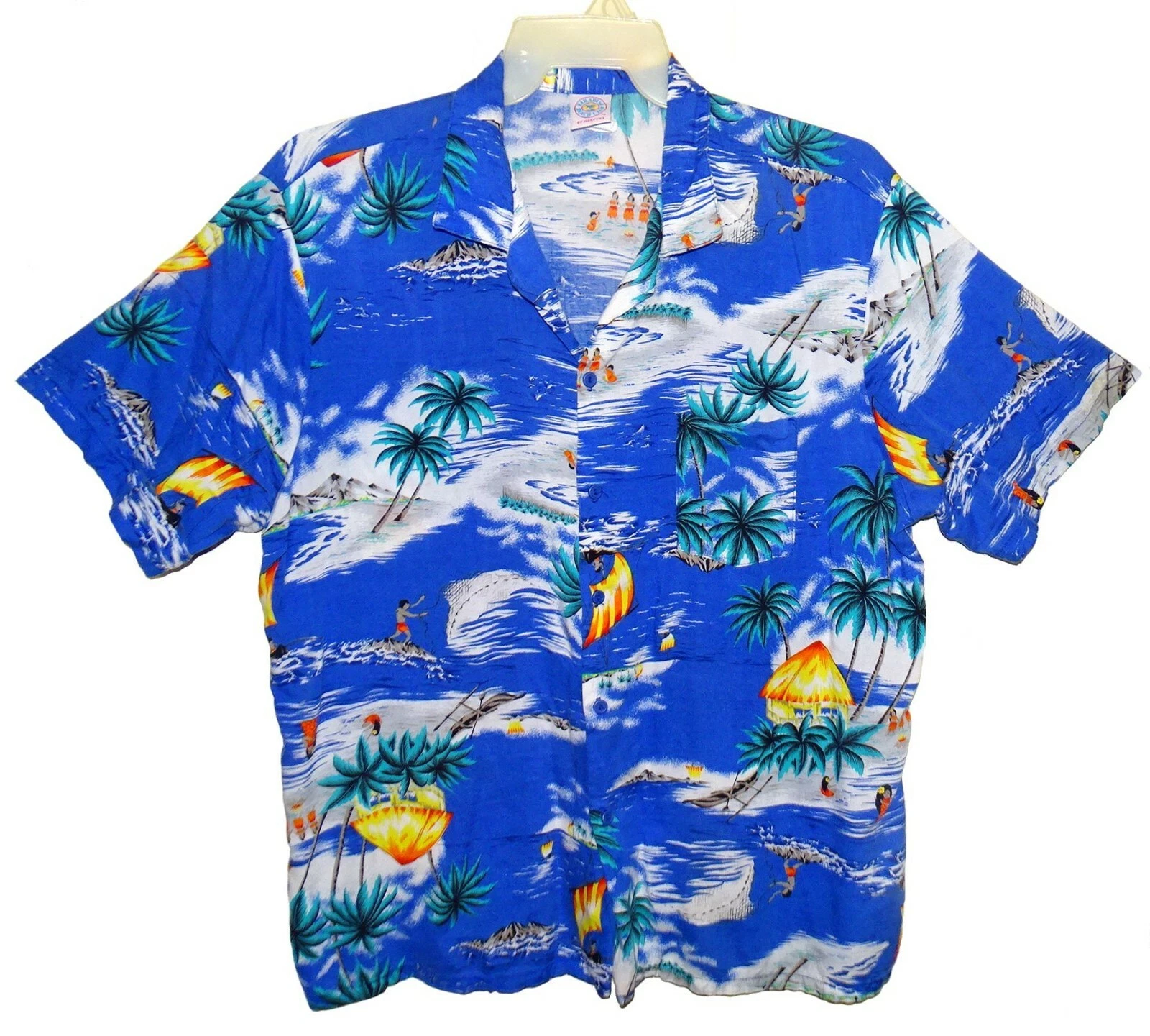 Sz XL Vin Paradise Beach Club by Mervyn's Hawaiian Aloha Shirt Hula Dancers