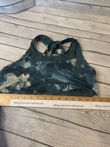 Fabletics Sports Bra Size Medium blue Impact Cross Cross Straps Green Swirl Mesh - Picture 11 of 12