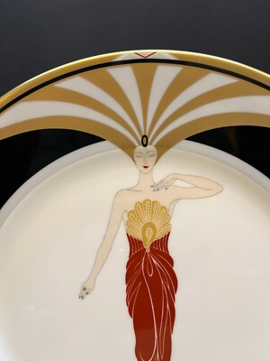 Vintage ERTE Le Soleil Ebony Art Deco Bone China Plate Made in
