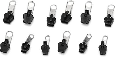 12 Pcs Black Fix Zip PullerUniversal Fix Zipper Repair KitReplacement Zip Sli...