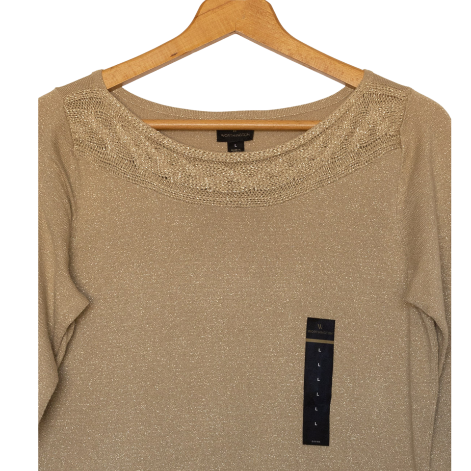 Pull Worthington Noir Embellissements Perles - Manches 3/4 - Taille MP - Petite