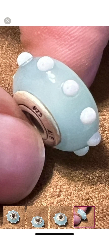 Pandora Murano Dije Aqua Con Puntos Blancos Elevados Foto 2 de 4