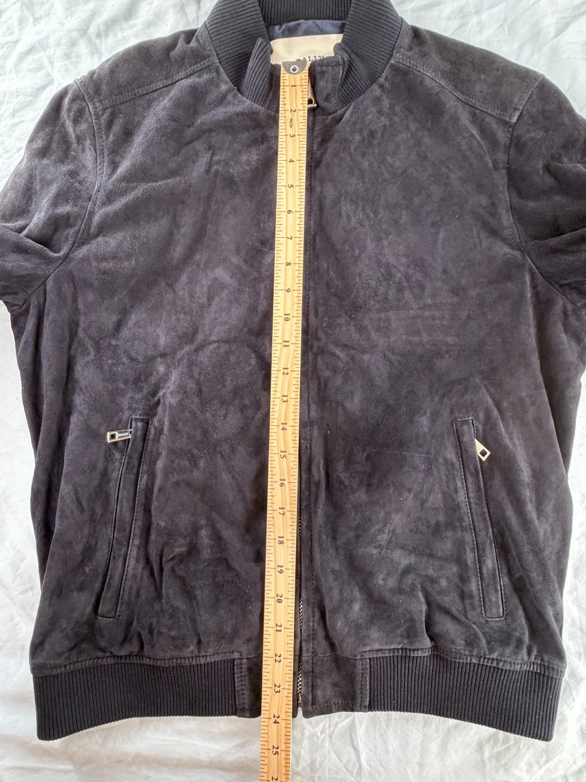 Bally Men's Navy Goat Suede Bomber Jacket IT 50 US 40 Made in Italy AS IS - product detail image 15