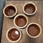 Hull Oven Proof Oven Safe Brown/Beige Pottery Bowl Set 5-Piece Glossy Round