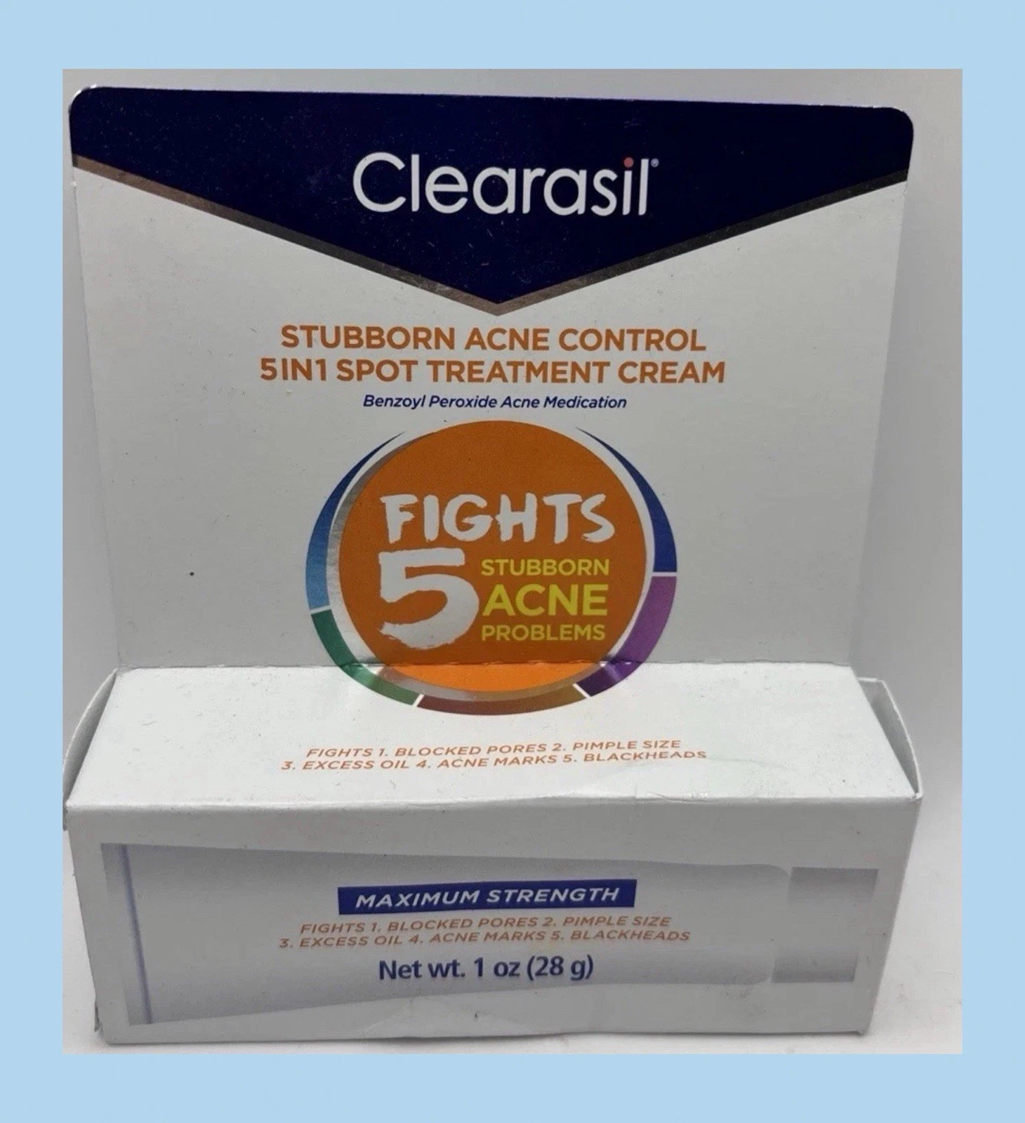 Clearasil Benzoyl Peroxide Stubborn Acne Spot Treatment Cream, 1 oz Exp 8/2026
