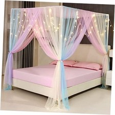 Canopy Bed Curtains with Lights,Bed Canopy Bed Drapes Netting Full Rainbow