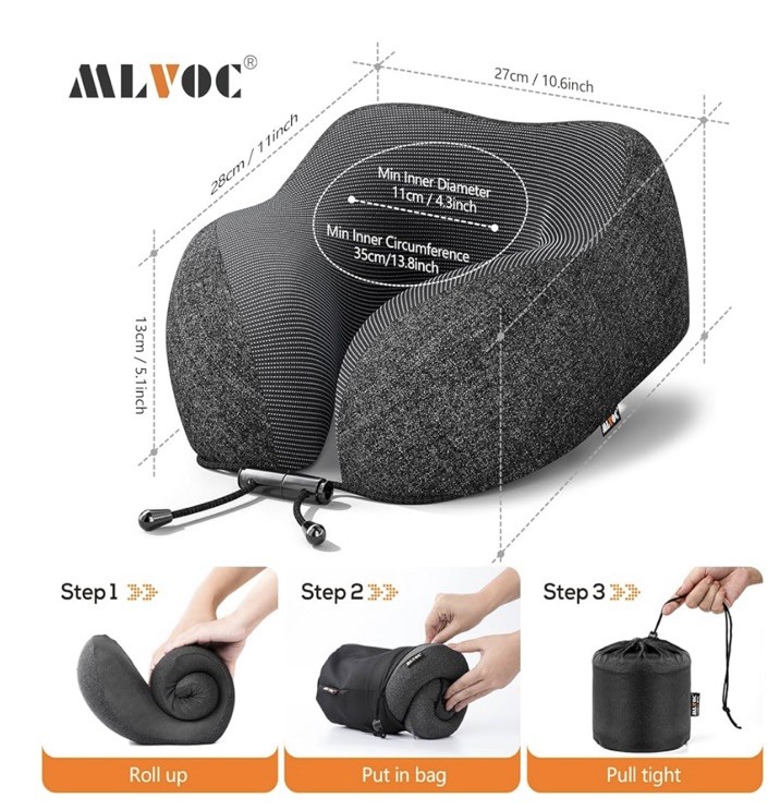 100% Pure Memory Foam Travel Neck Pillow - Comfortable & Breathable for Trips