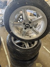 Set of 4 Mustang Cobra Style 17" Polished Wheels with Mismatched Tires - AS IS