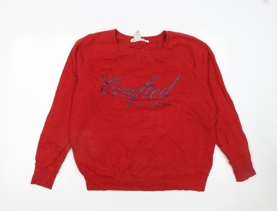 H&M Damen Sweatshirt rot Crafted Print Rundhals Baumwolle Größe L