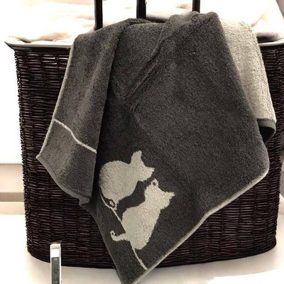Cawö Frottiertuchserie Cute Cats Edition You & Me 6263 Basalt-Platin Handtuch