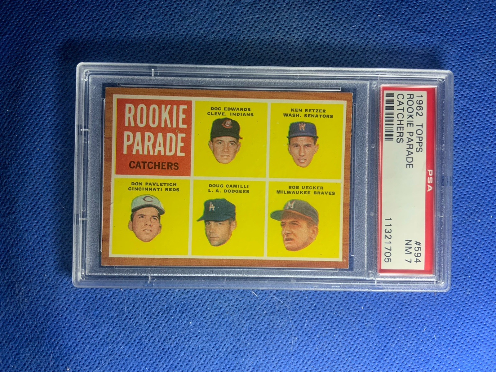 1962 TOPPS BASEBALL #594 BOB UECKER RC PSA 7 NM ROOKIE HIGH NUMBER