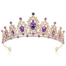 Crown Tiara for Women Queen Crown Rhinestone Wedding Birthday Hair Purple