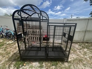 Large Black Metal Breeding Bird Cage Divider Double Section Rolling Stand