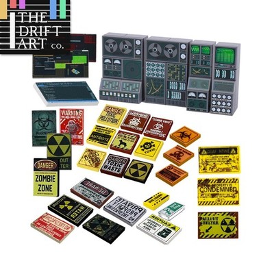 MOC Zombie Crisis Tiles Toxic Warning Sign For LEGO Building Blocks Set