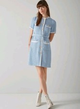 BNWT LK BENNETT LIGHT BLUE CREAM GOLD BUTTONS TWEED DRESS UK SIZE 12/US 8