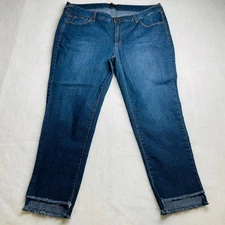 Signature Studio Womens Denim Blue High Low Raw Hem Stretch Capri Jeans Size 18W