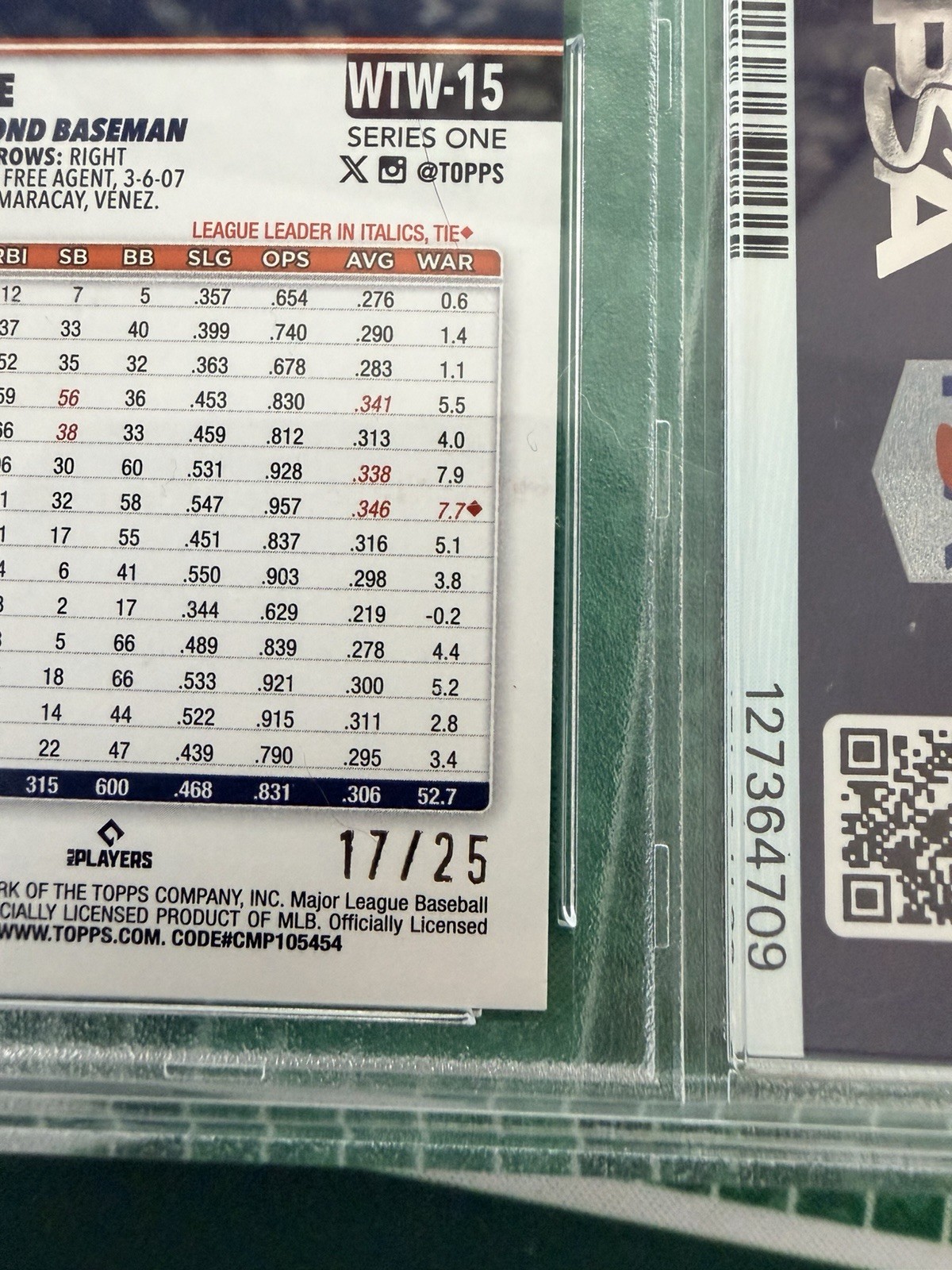 Topps 2025 Celebration Jose Altuve Walk This Way Orange /25 WTW-15 PSA 9 view 3