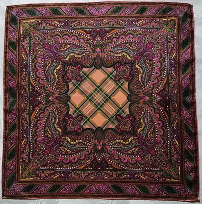 SCARF VINTAGE AUTHENTIC CODELLO PAISLEY ART PINK GREEN SILK 21'' SQUARE SMALL