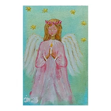 Angel a Guardian & a Candle Original Painting Angel Wings Handmade Wall Art 6x4
