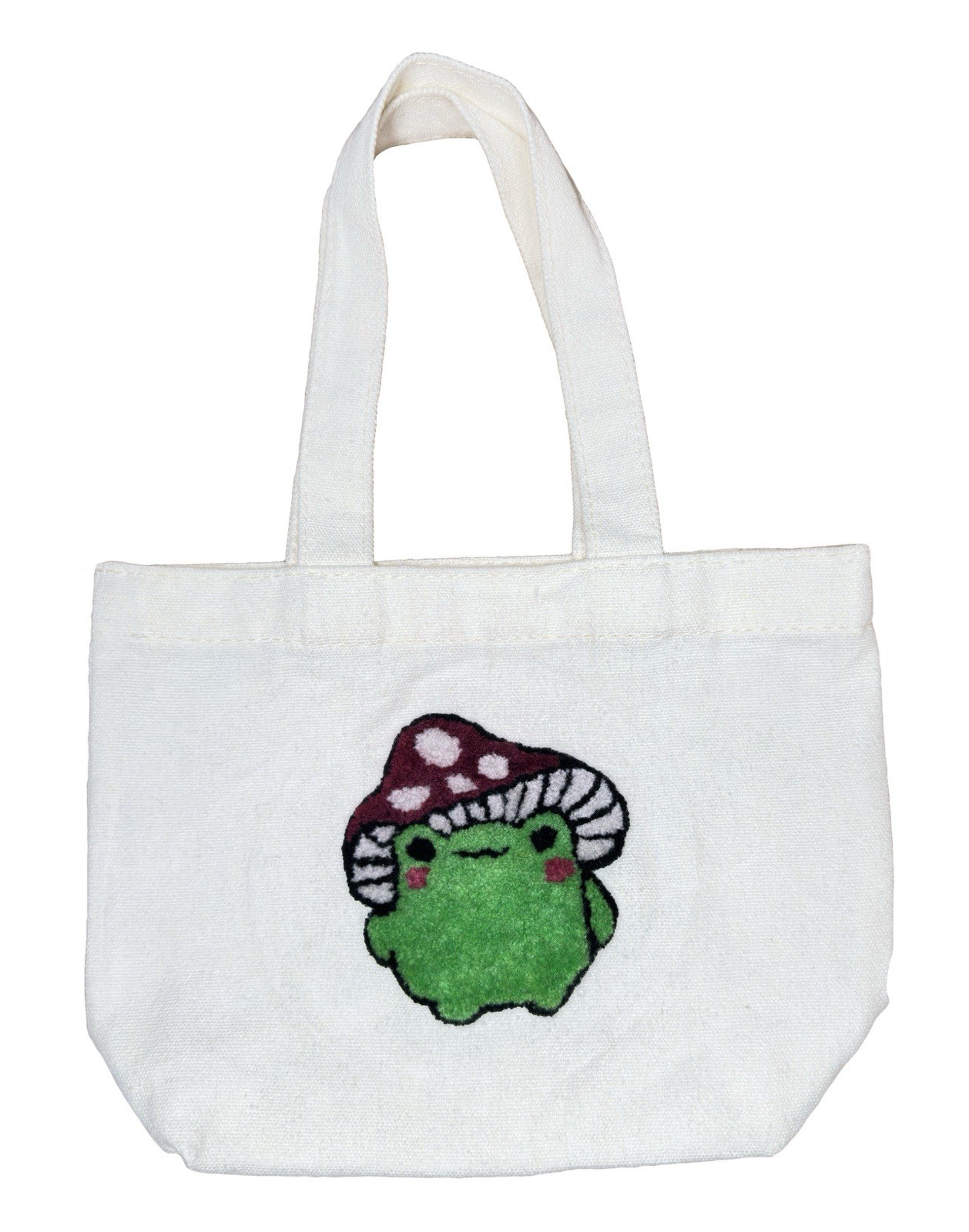 100% Cashmere Embroidery (HAND MADE) Canvas Mini Tote Bag - MUSHROOM FROG