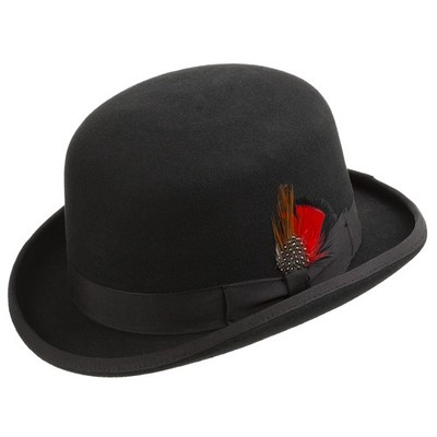 Duster Wool Felt Classic Derby Bowler Hat With Feather