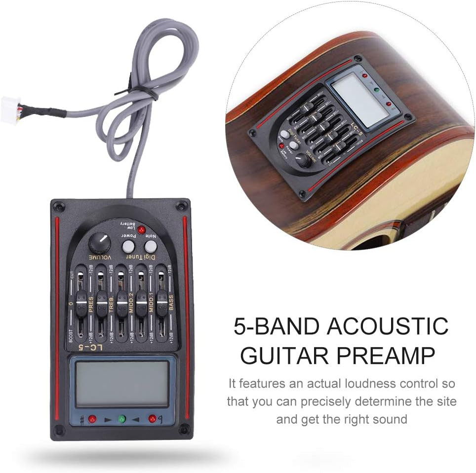 Bnineteenteam 5 Band Guitar Pickup EQ Equalizer Pickup Acoustic Guitar Preamp wi