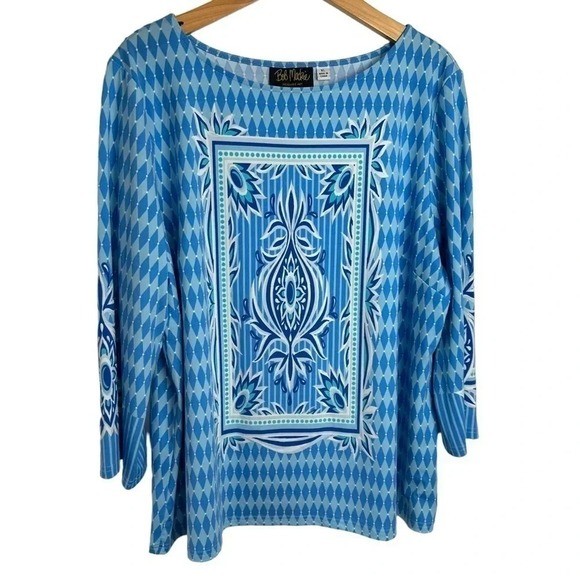 Bob Mackie wearable art XL blue & white festival … - image 4