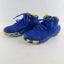 Under Armour Jet 21, Youth Basketball Shoe Size 1.5Y, Blue, Yellow, Used/Good