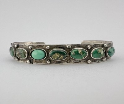 Antique Early 1930s Navajo Coin Silver Cerrillos Turquoise Stamped