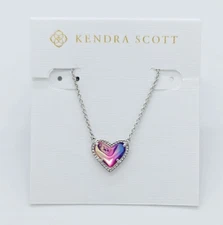 New Kendra Scott Ari Heart Silver Necklace in Watercolor