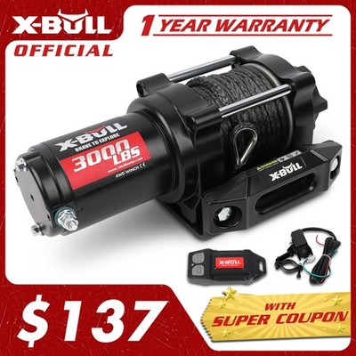 X-BULL Waterproof Electric Winch 3000lb 12V Synthetic Rope Boat Off Road ATV UTV