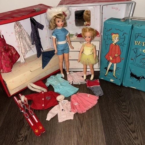 🌹Vintage 1962-63 Ideal Tammy & Pepper Straight Leg Dolls With Vinyl Carry Case