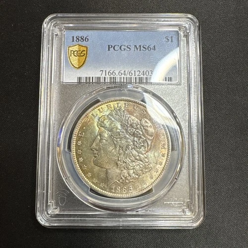 1886 P Morgan Silver Dollar PCGS MS 64 Gold Shield Beautiful Toning!!