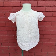 Vintage Pink Lace Trim Dress Infant 12M Embroidered Short Sleeve Smocked Neck