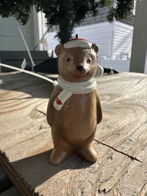 J W Anglund Ceramic Bear Vintage Christmas Ornaments Pottery 3''  1972